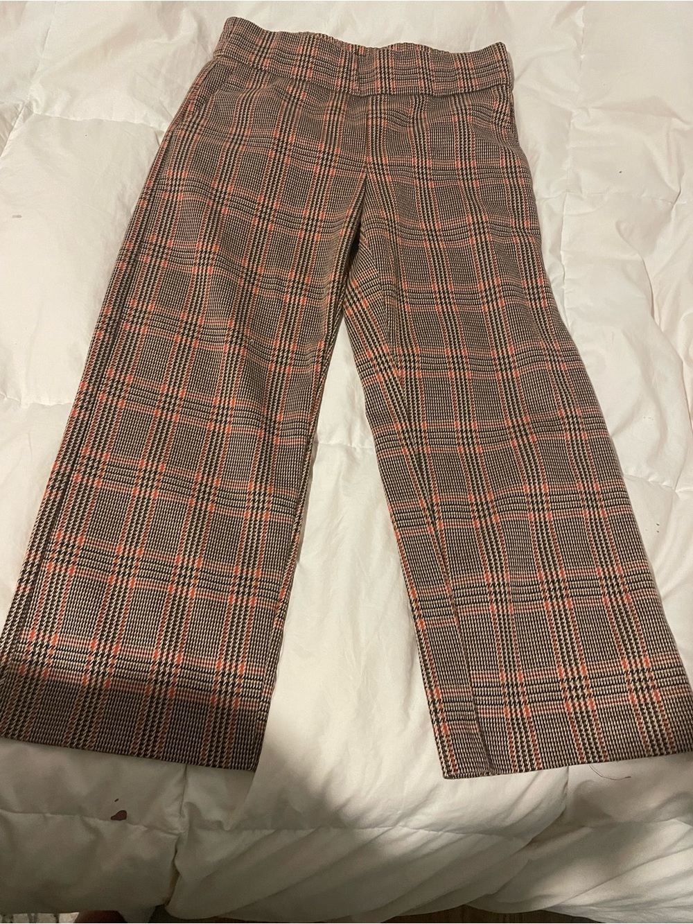 Liverpool Women's Cropped Plaid Pants in Brown and Coral